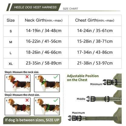 HEELE Dog Harness, No Pull Large, Release on Neck, Front Back Clips Dog Vest Harness Reflective Adjustable Padded, Easy Control Handle for Outdoor Walking Training, Green, L