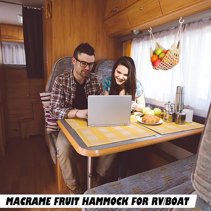 Fruit Hammock for Kitchen Under Cabinet, Large Macrame Fruit Hammock for