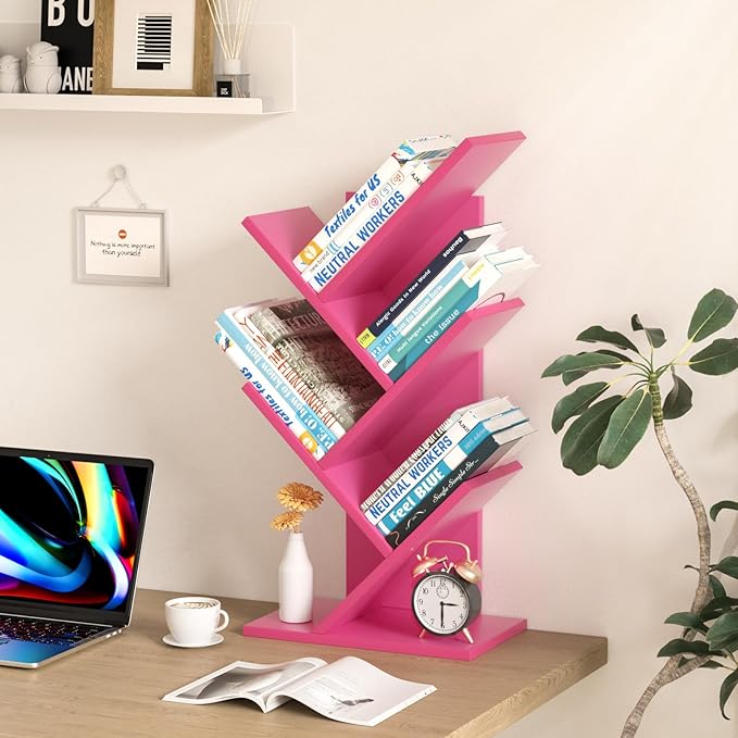 SHEEPAM 5 Tier Tree Book Shelf, Small Desktop Bookshelf