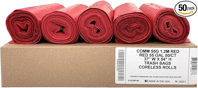 Ultrasac Heavy Duty 55 Gallon Red Trash Bags