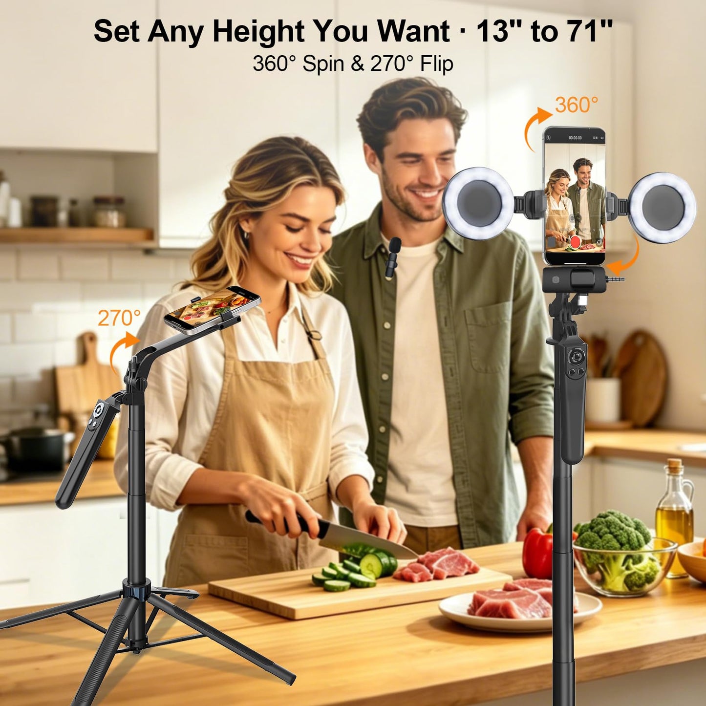 Content Creator Essentials Vlogging Kit for iPhone, 71" Tripod for iPhone Video Recording with Light, Wireless Microphones, Remote, Selfie Stick Phone Stand for TikTok, YouTube