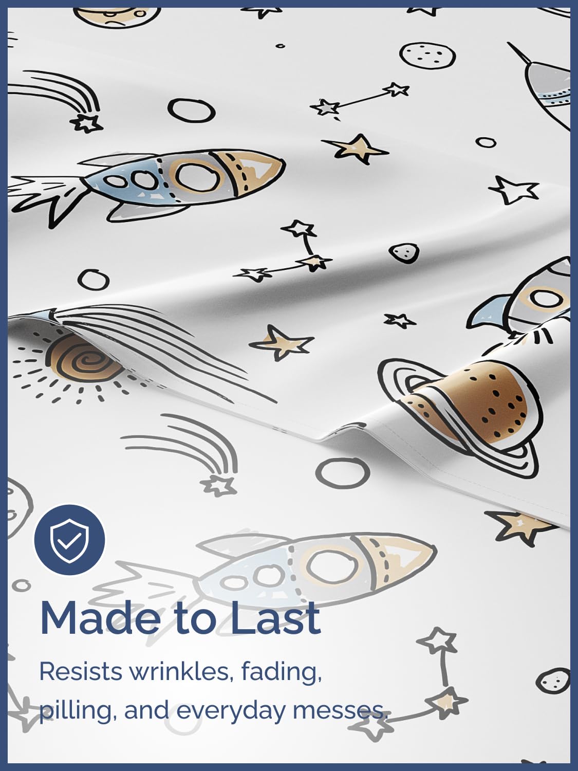 Kids Queen Size Bed Sheet Set - 4 Piece Kids Loft Bed Sheets - Space Galaxy Theme bedding - Soft, Cute - Breathable and Machine Washable - Spaceship Rocket Bed Set for Boys, Girls, Teens and Toddlers
