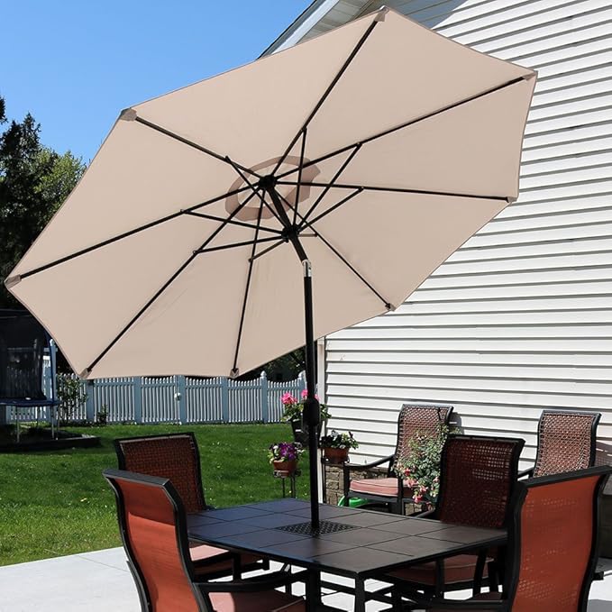 Sunnydaze Outdoor Patio Umbrella - Polyester Table Market Umbrella with Push-Button Tilt and Crank - 8 Sturdy Ribs - Beige - 9ft