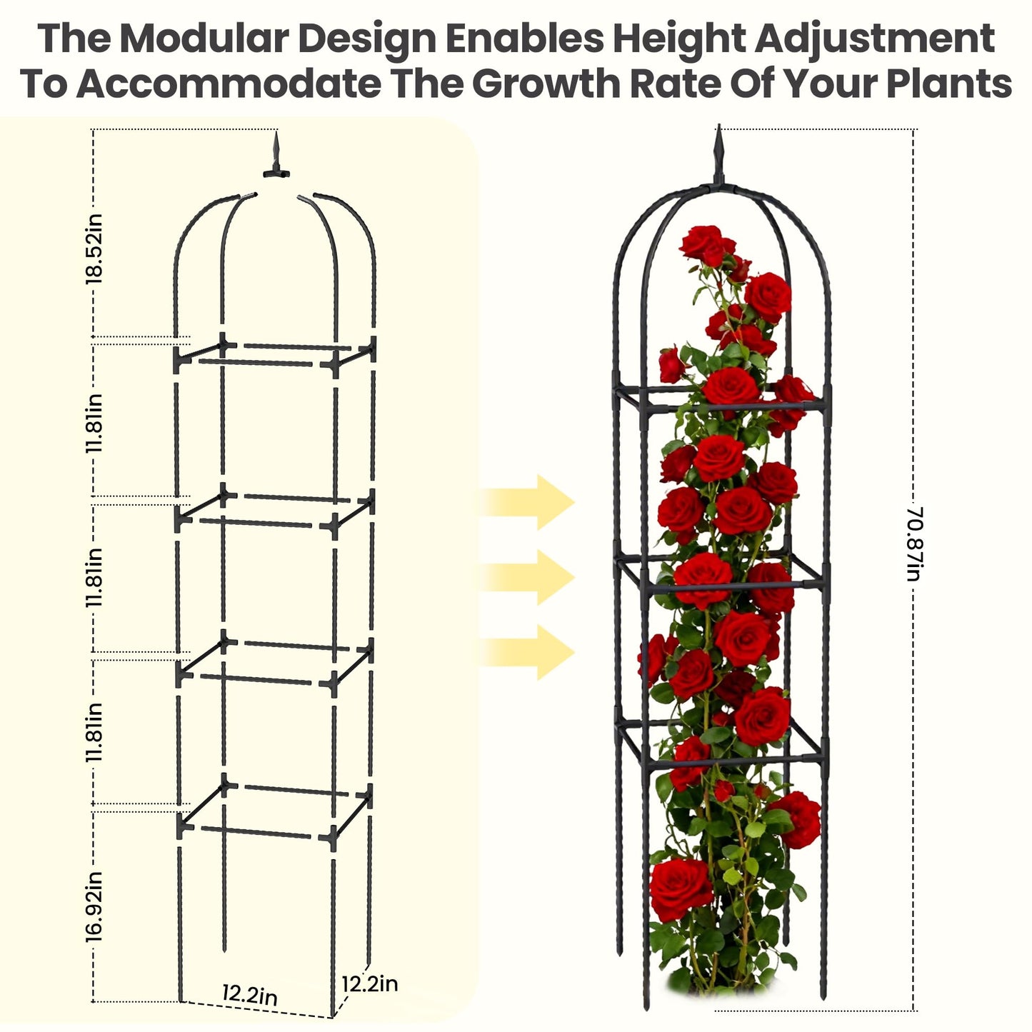 2 Pack 70.87" Garden Obelisk Trellis for Climbing Plants – Rustproof Metal Plant Tower, Pyramid Design for Roses, Clematis, Jasmine, and Vegetable Vines, Indoor & Outdoor Use, Black