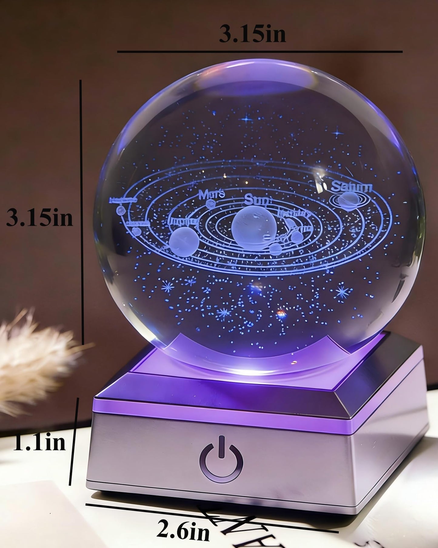 3.14in 3D Solar System Crystal Ball Color Changing LED Night Light Base