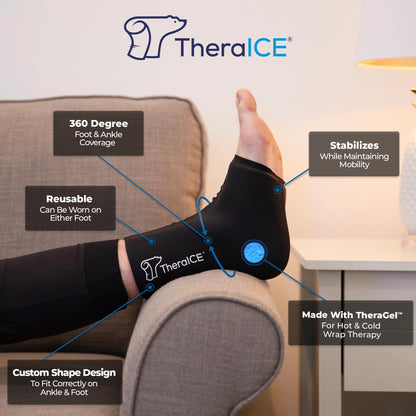 TheraICE Ankle Ice Pack Wrap for Swelling & Sprained Ankle Brace for Women Men, Cold Therapy Foot Heel Spur Support Compression Socks, Plantar Fasciitis & Achilles Tendonitis Sore Feet Pain Relief