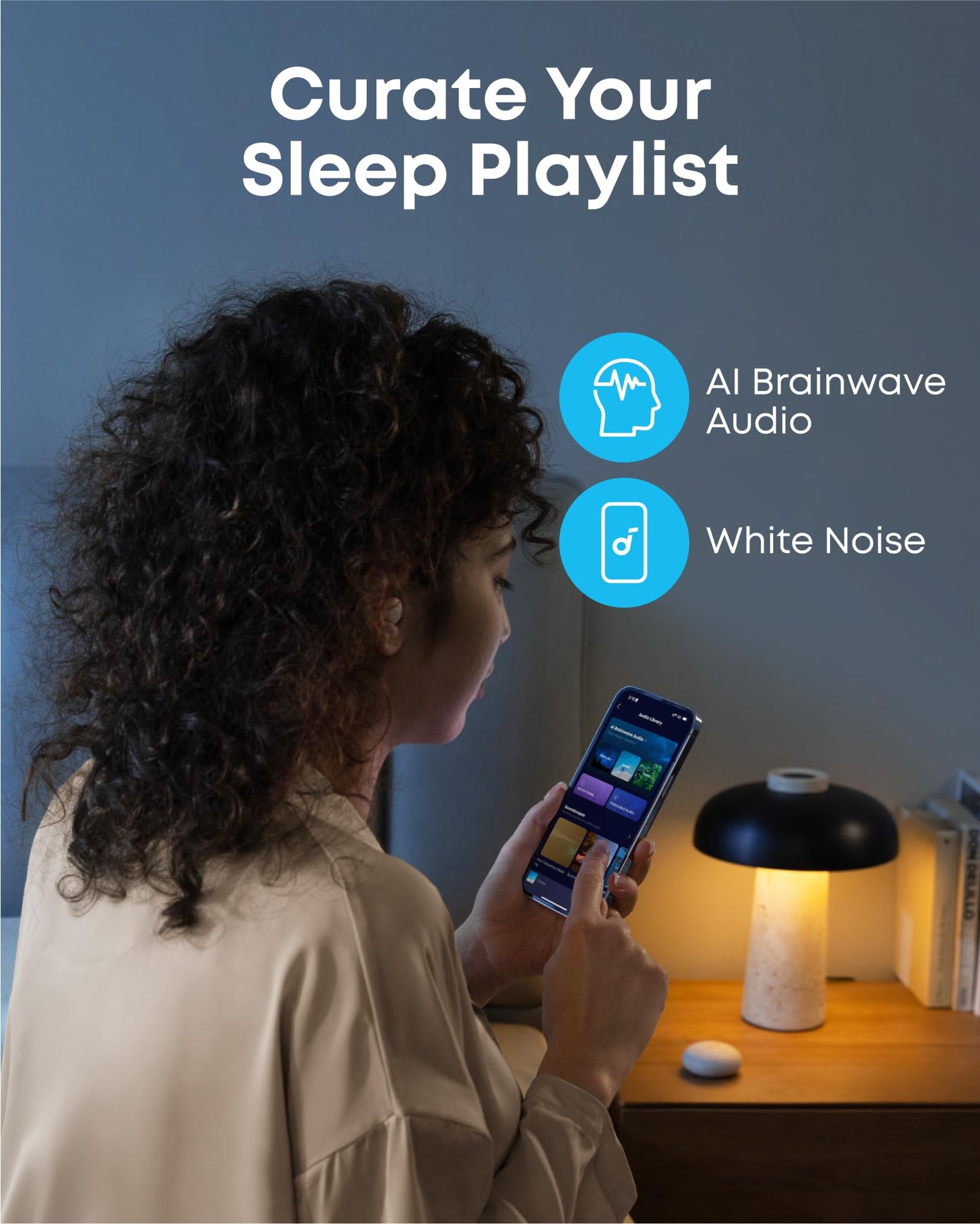 Soundcore Sleep A20 Earbuds by Anker, Noise Blocking, Comfy for Side Sleepers, AI Brainwave Audio, 80H Playtime, Stream Content via Bluetooth 5.3, Sleep Monitor, Personal Alarm