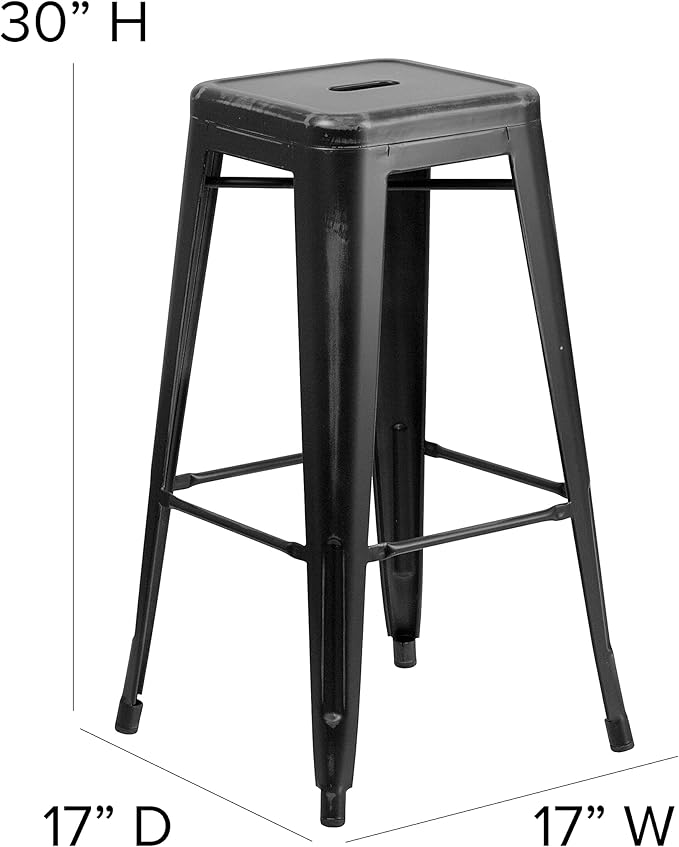 Flash Furniture Kai Commercial Grade 4 Pack 30" High Backless Distressed Black