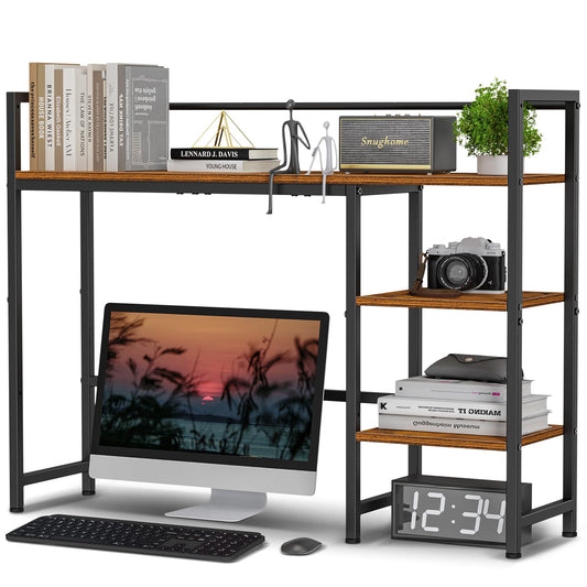 Snughome Desk Shelf, 38.6" Desktop Organizer Shelf, Desk Hutch for Computer Monitor, 4 Tier Desktop Display Rack, Wood Desktop Bookshelf Storage Rack for Home Office Dorm, Rustic Brown
