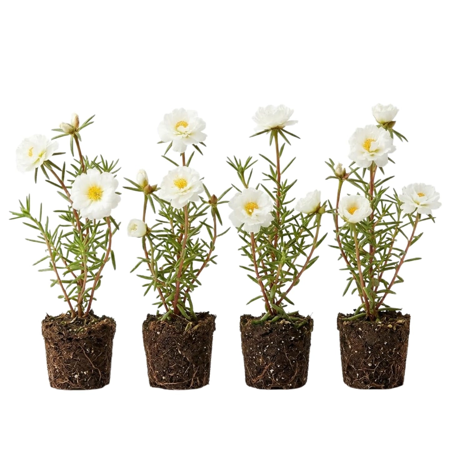 4 Portulaca Plants Live, Moss Rose Flower Plant for Outdoor Garden, Ground Cover Plant for Patio Containers, Borders or Landscape 4-7 Inches (White)