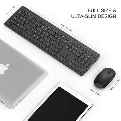 seenda Wireless Keyboard and Mouse Set, SK38 Ultra Slim Quiet USB Wireless Keyboard and Mouse Full Size QWERTY UK Layout with Numeric Keypad for Windows PC, Laptop, Computer, Black