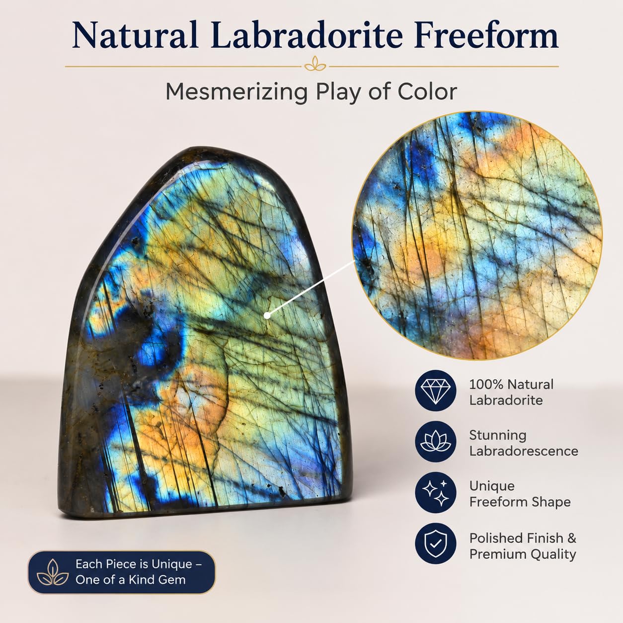 Wemeki Natural Labradorite Stone, Polished Blue Labradorite Crystal Stone, Healing Crystal Labradorite Gemstone for Home Decor, Meditation, Crystal Collection (0.6-0.9 LB)