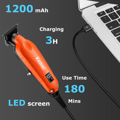 KEMEI 2293 Professional Hair/Beard Trimmer for Men Zero Gapped Hair Clippers for Barber with T Blade, Cordless Rechargeable