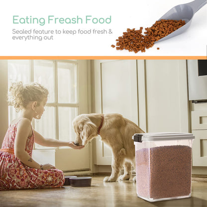 Nobleza Dog Food Storage, 20L/7.5KG Airtight Pet Food Storage Container with Wheels and Measuring Scoop, Safe & Eco, Flip-Up Lid Dog Cat Animal Dry Food Seed Dispenser Plastic Bin Large Transparent