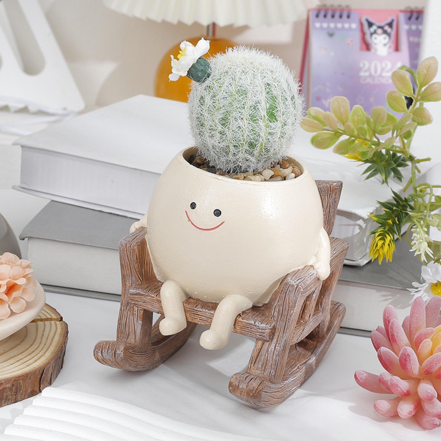 WINLDKFER Creative New Home Office Succulent Flower pots, Cute Rocking Chairs, Round face Sitting Flower pots, Plant Decorative Ornaments