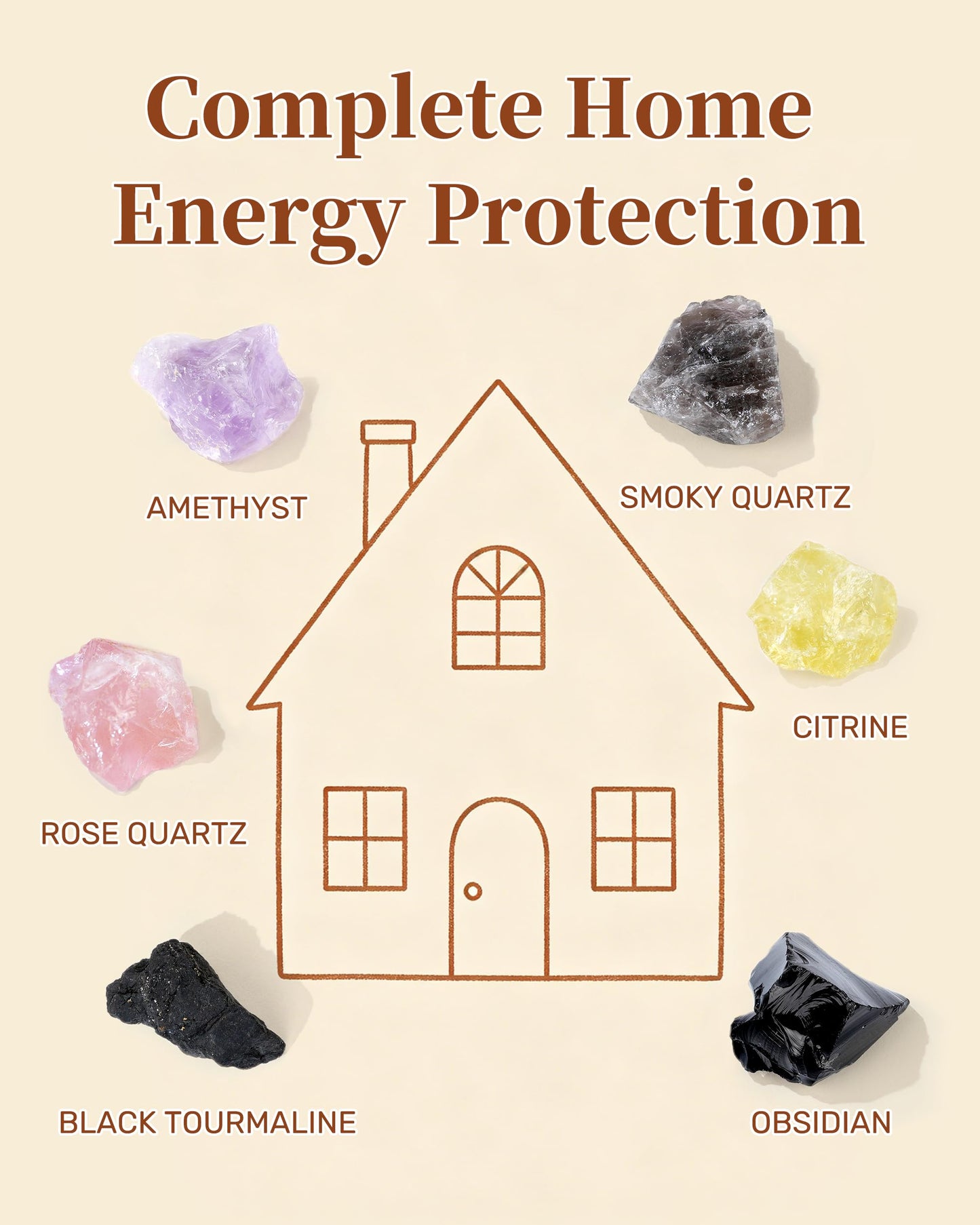 Trinckle Home Protection Crystal Set, House Warming Gifts New Home with Natural Healing Crystals Stone for Negative Energy Removal, Protection Rocks as Energy Cleansing Housewarming Workplace Gifts