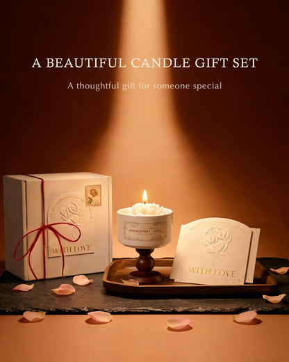 Candle Gift Set for Women, White Peach Oolong Scented Soy Aromatherapy Candle with Greeting Card & Box, Decorative Long Lasting Candles for Home, Birthday Gifts for Mom Friend