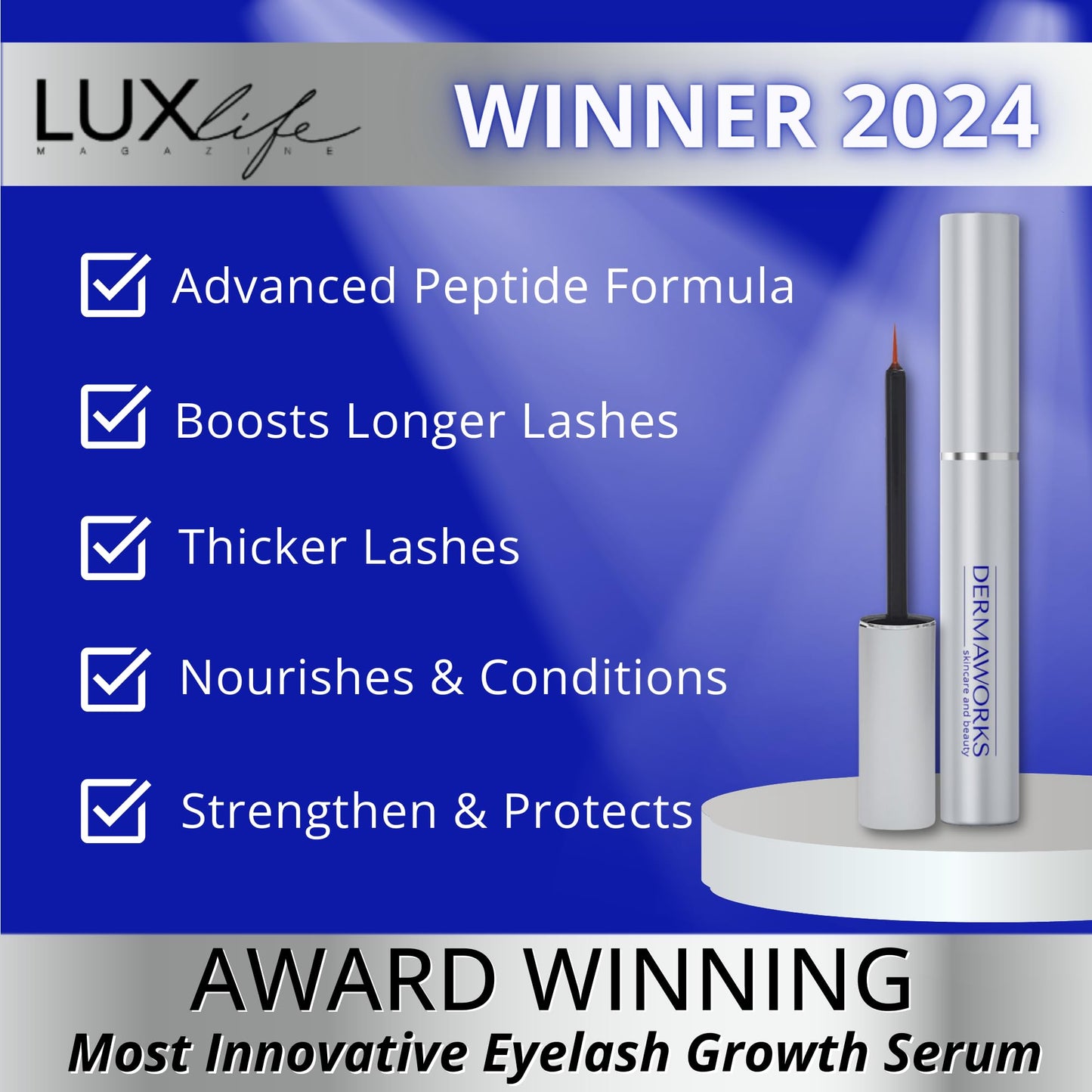 AWARD-WINNING LASH SERUM - SPECTACULASH Eyelash Serum for Growth and Thickness - Rapid Lash Eyelash Growth - Advanced Peptide Formula - Grow Longer, Fuller, Natural Lashes in 60 DAYS - by DERMAWORKS