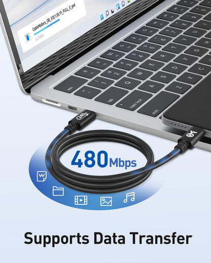 Cable Matters [USB-IF Certified] 240W USB C Cable - 6.6ft, Up to [240W Charging, 480Mbps], No Video Support, USBC Charger Cable/USBC Charging Cord for MacBook/iPad Pro/XPS/Surface Pro, White