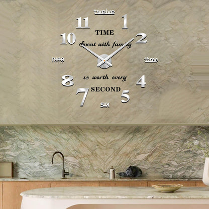 VANGOLD Large Wall Clocks for Living Room Decor, DIY Wall Clock Modern 3D Wall Clock with Mirror Numbers Stickers for Home Office Decorations Ideas (Black)