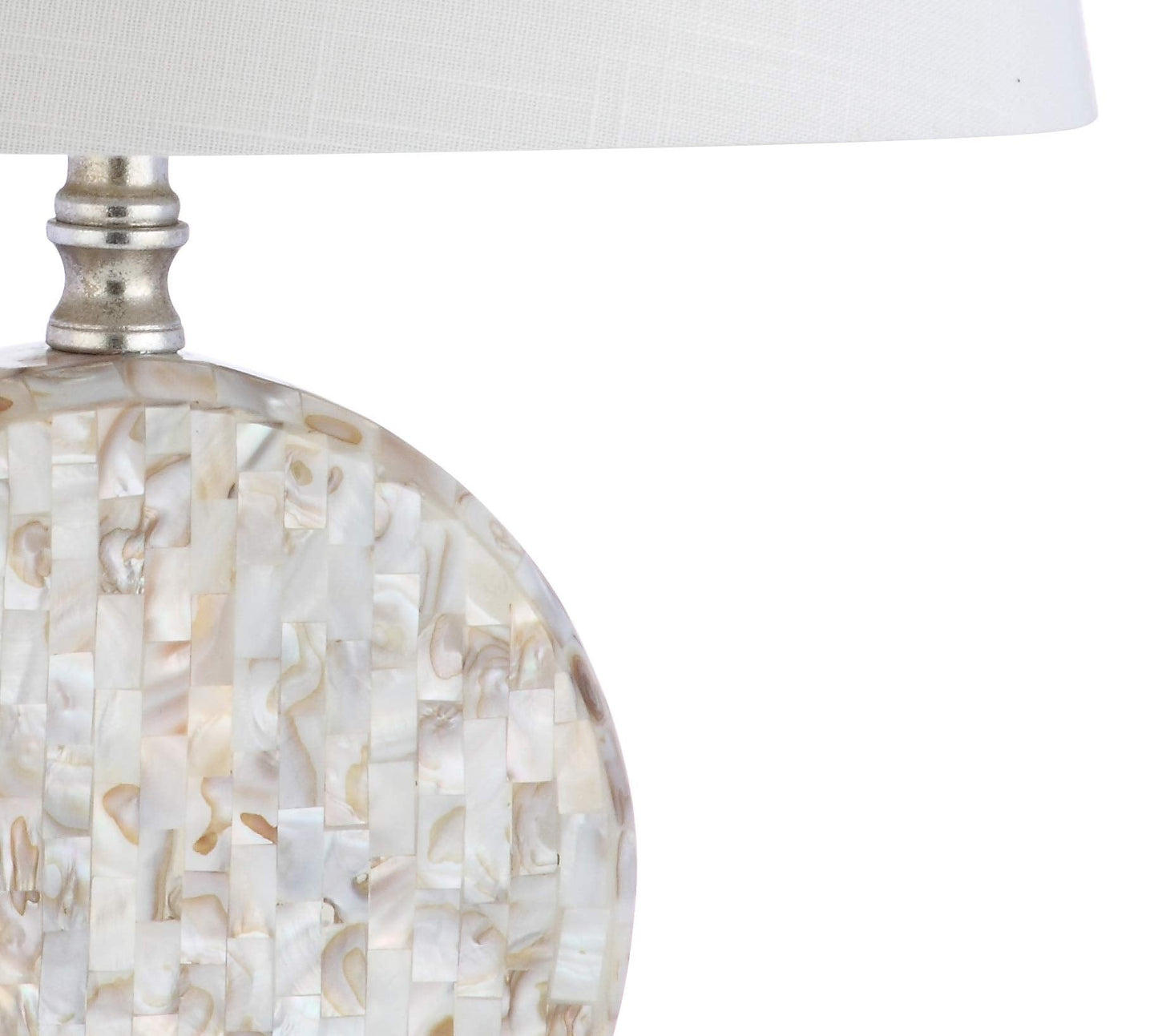 JONATHAN Y 24" Dennis Cream Mother-of-Pearl Seashell Table Lamp, Coastal Traditional Bedside Lamp for Living Room Bedroom, White Linen Drum Shade, LED Bulb Included JYL1050A