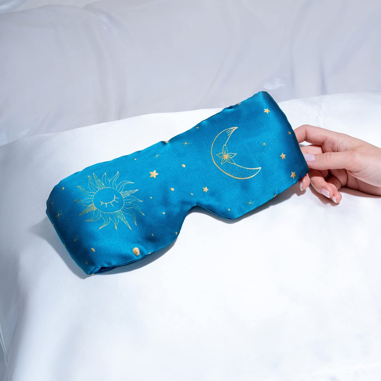 Silk Sleep Mask for Women Men, Mulberry Silk Eye Sleeping Mask & Blindfold with Adjustable Velcro Strap, Blackout Eye Cover for Sleep Travel Yoga Nap, Large Size, Black