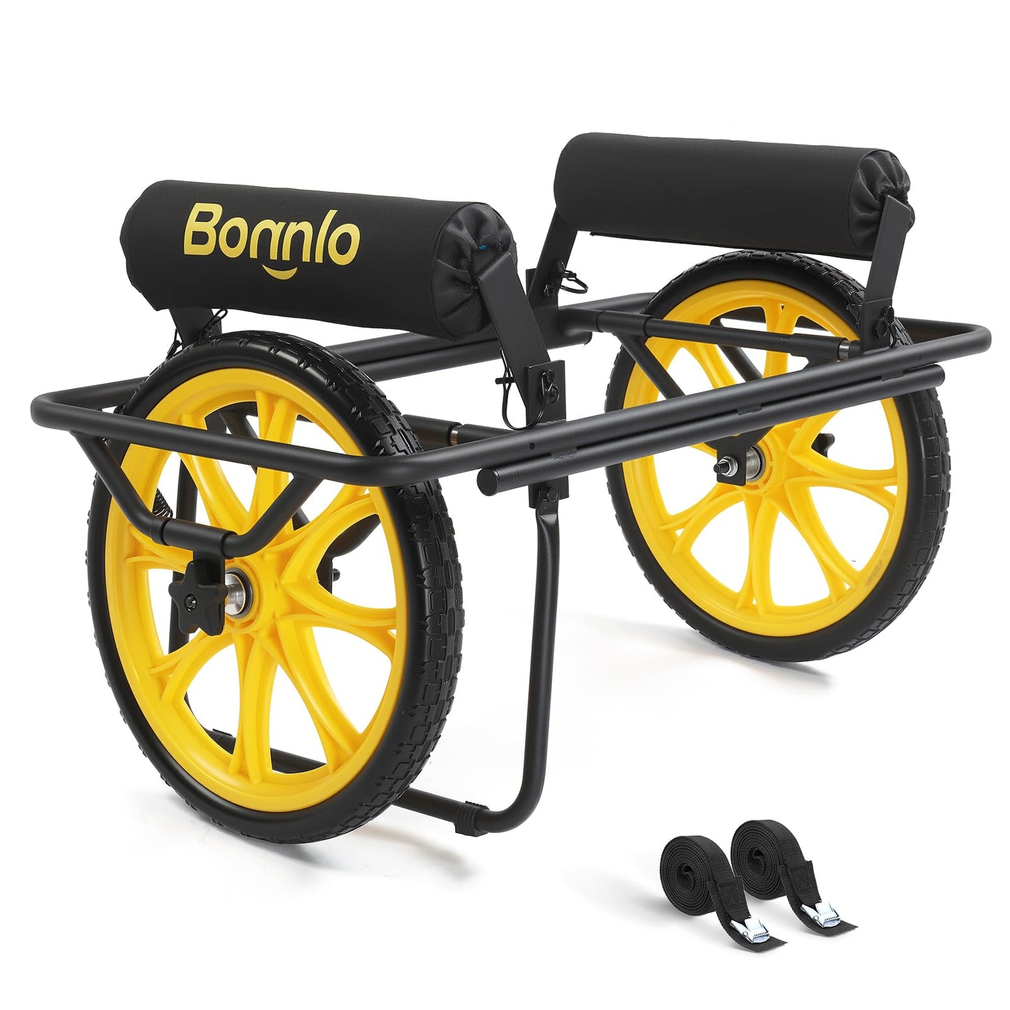Bonnlo Durable Canoe Cart, All-Terrain Trolley Carrier with 15" Large Kayak Wheels, 330lbs Kayak Cart Dolly with Kickstand, Adjustable 4 Postions (8.66"-19.69") to Fit Kayaks, Canoes, and Small Boats