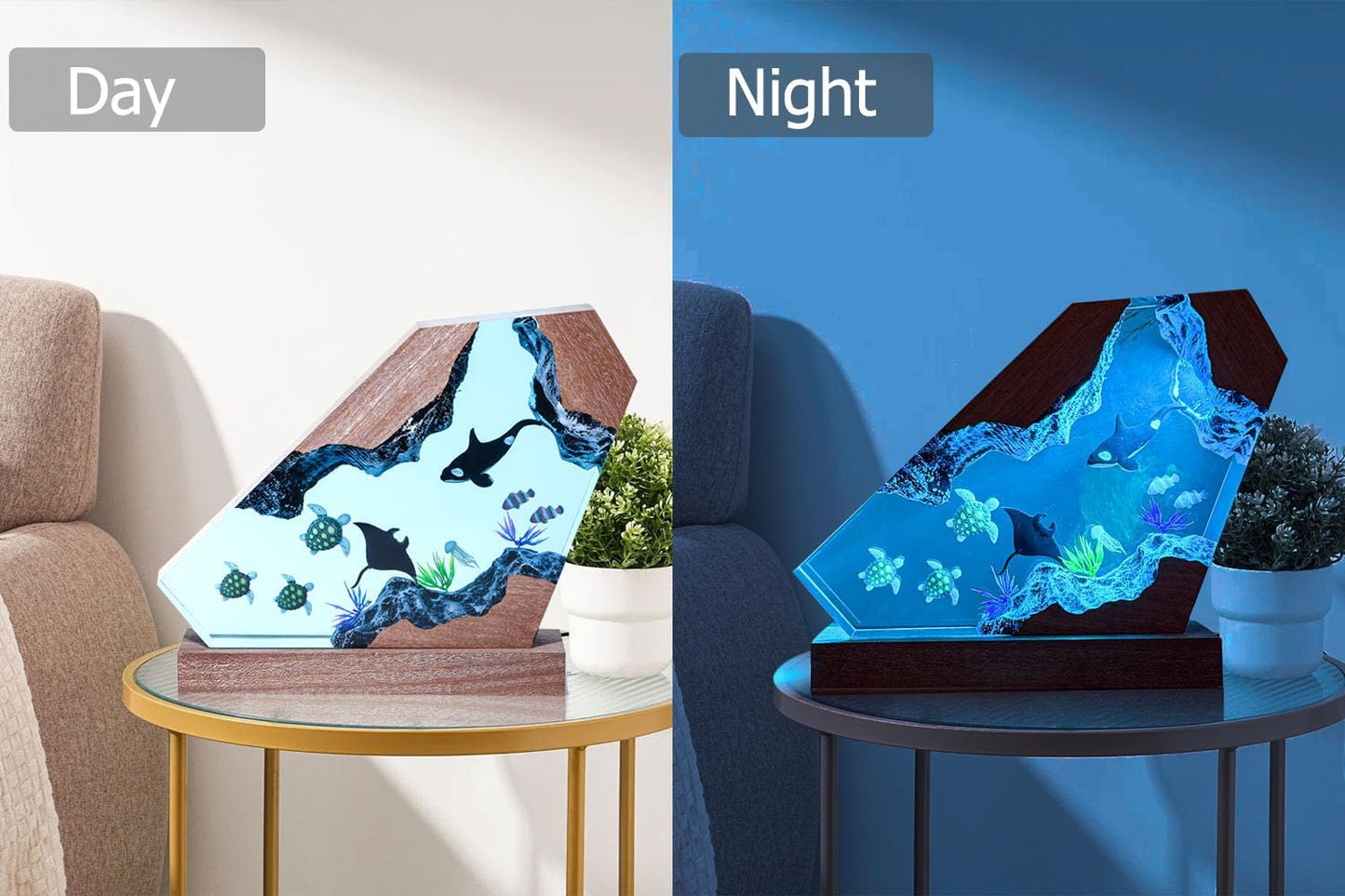 Orca Ocean Resin Lamp - Handmade Resin Night Light with USB Port, Variable Lights, Marine Biology Gifts for Women and Men, Ocean Enthusiast Collectibles, Unique Birthday Gifts for Him & Her (6"x4")