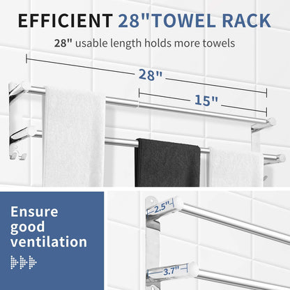 KAHCNVN Stainless Steel Double Towel bar,adjustable16-28IN Double Towel Racks for Bathroom Wall Mounted,Suitable for Bathrooms and Kitchens