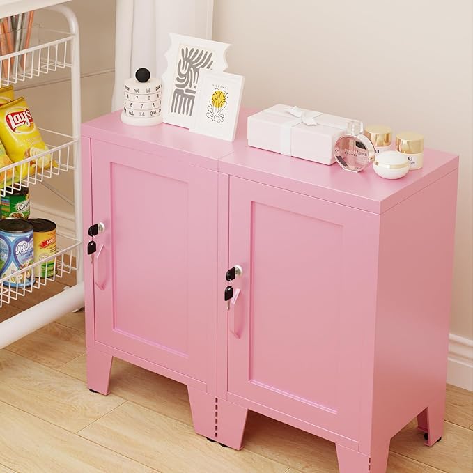 ALBAD Metal Nightstand with Lockable Cabinet, Compact Mini Locker Bedside Table