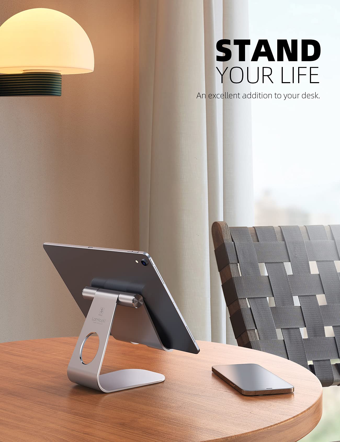 Lamicall Tablet Stand, Adjustable Tablet Holder - Desktop Stand Dock Compatible with New iPad 2024 Pro 9.7, 10.5, 11, 12.9, 13, Air mini 2 3 4 5 6, Switch, Samsung Tab, other Tablets - Silver