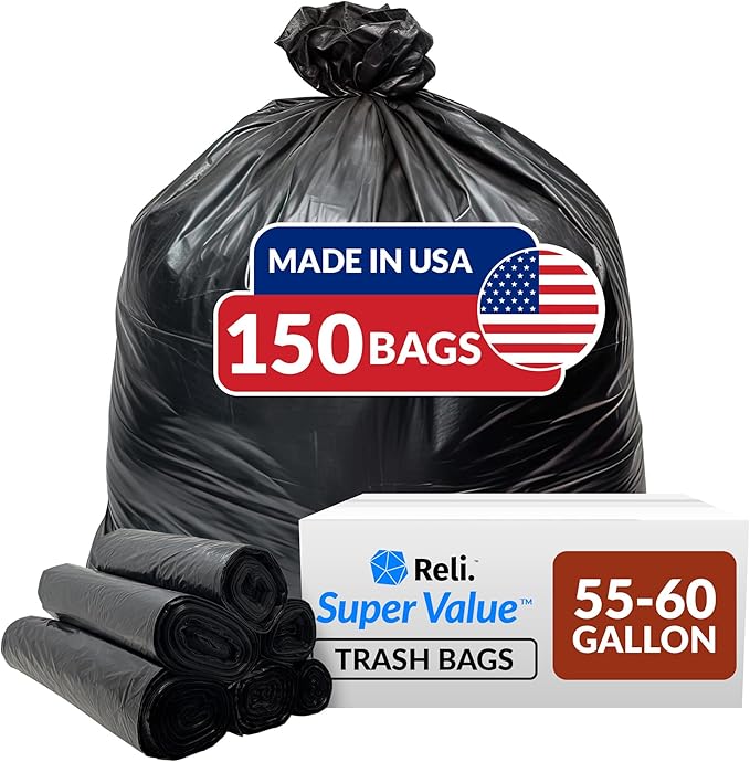 Reli. 55-60 Gallon Trash Bags Heavy Duty | 150 Count | 50-60 Gallon | Large