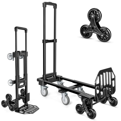 KEDSUM 3-in-1 Convertible Stair Climbing Dolly, 660LBS Heavy Duty Dolly Cart with Wheels, Hand Truck with Adjustable Handle Angle & Expandable Base for Home, Warehouses, 10-Wheel Design with Brakes