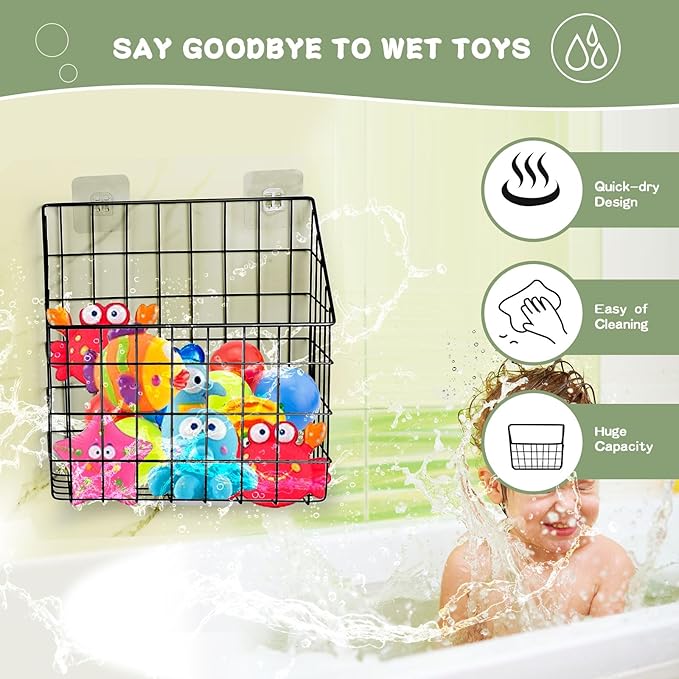2 Pack Bath Toy Storage Organizer Basket, Large Metal Bathtub Toy Holder