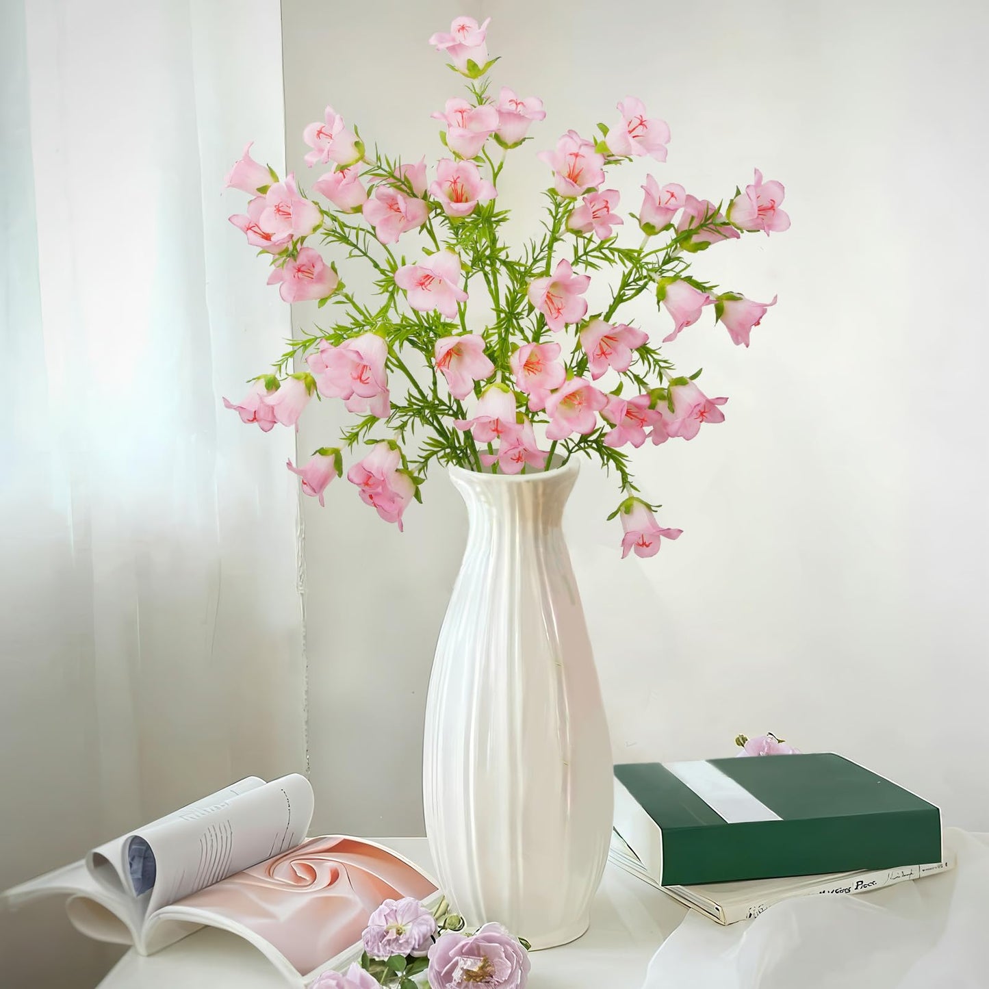 RSSGID 6 Pcs Artificial Flowers Lily of the Valley 26.8 Inch Long Stem Light Pink Faux Bell Flowers Realistic Campanula Spring Summer for Tall Vase Home Decor Wedding Centerpiece Garden Party Balcony
