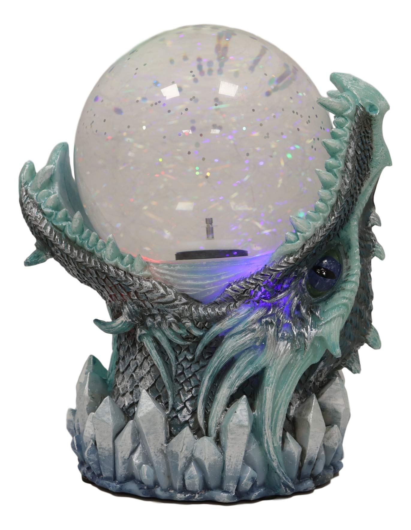 Ebros Gift Blue ICY Frost Giant Leviathan Dragon LED Night Light Glitter Sparkle Water Globe Storm Ball Figurine with Sound Activated Sensor Dungeons and Dragons Home Decor Fantasy Statue