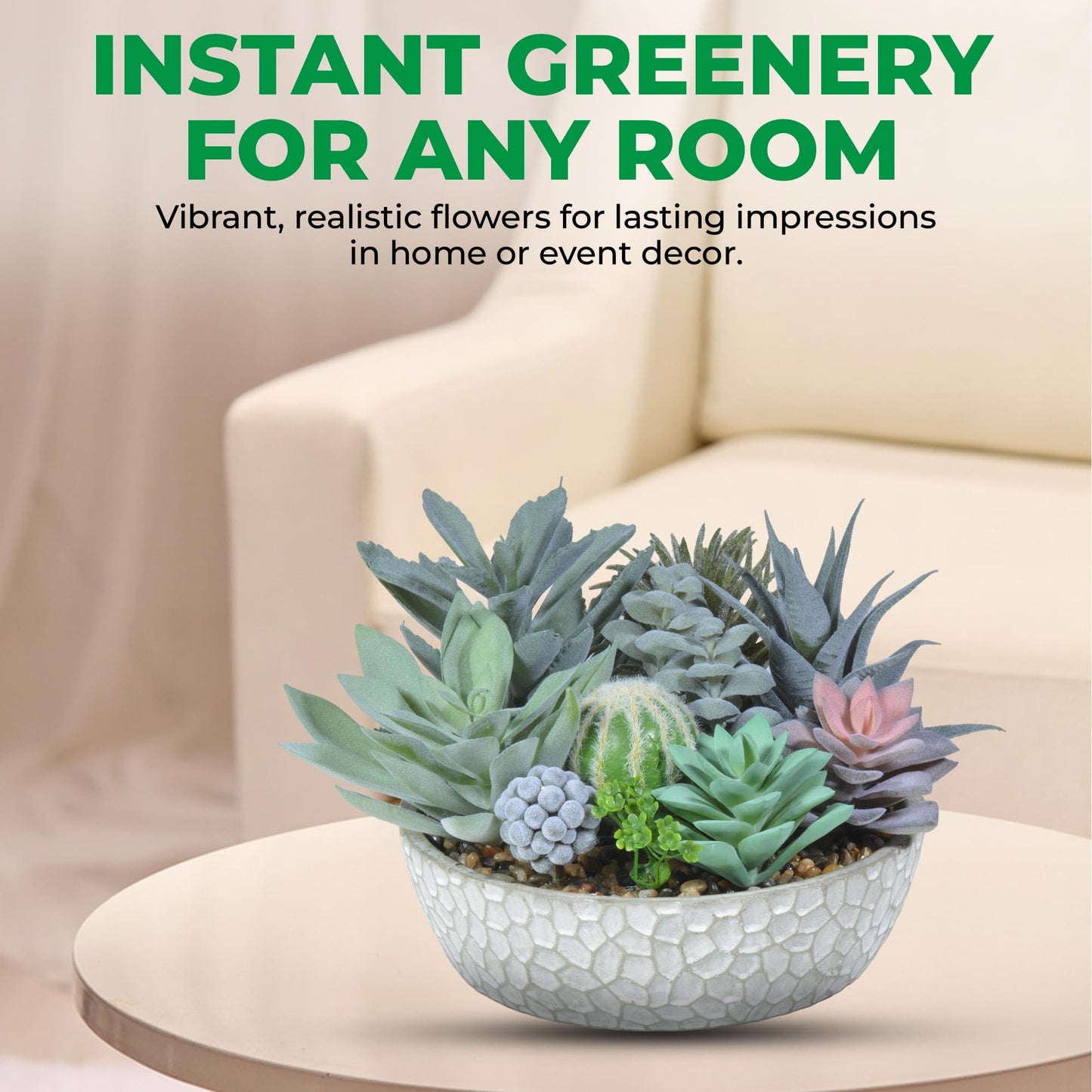 Hisow Premium Assorted Artificial Succulent Collection - Large Real Touch Artificial Cactus, Aloe Vera & Succulent Plants Artificial with Pots for Home Office Indoor (Artificial Glass - Pot)