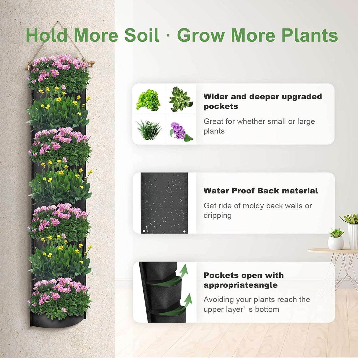 iPower 2-Pack Hanging Vertical Wall Planter 7 Pockets Upgraded Deeper Waterproof Herb Flower Growing Pouch Felt Cloth, for Yard Garden Fence Home, Balcony Office Decoration
