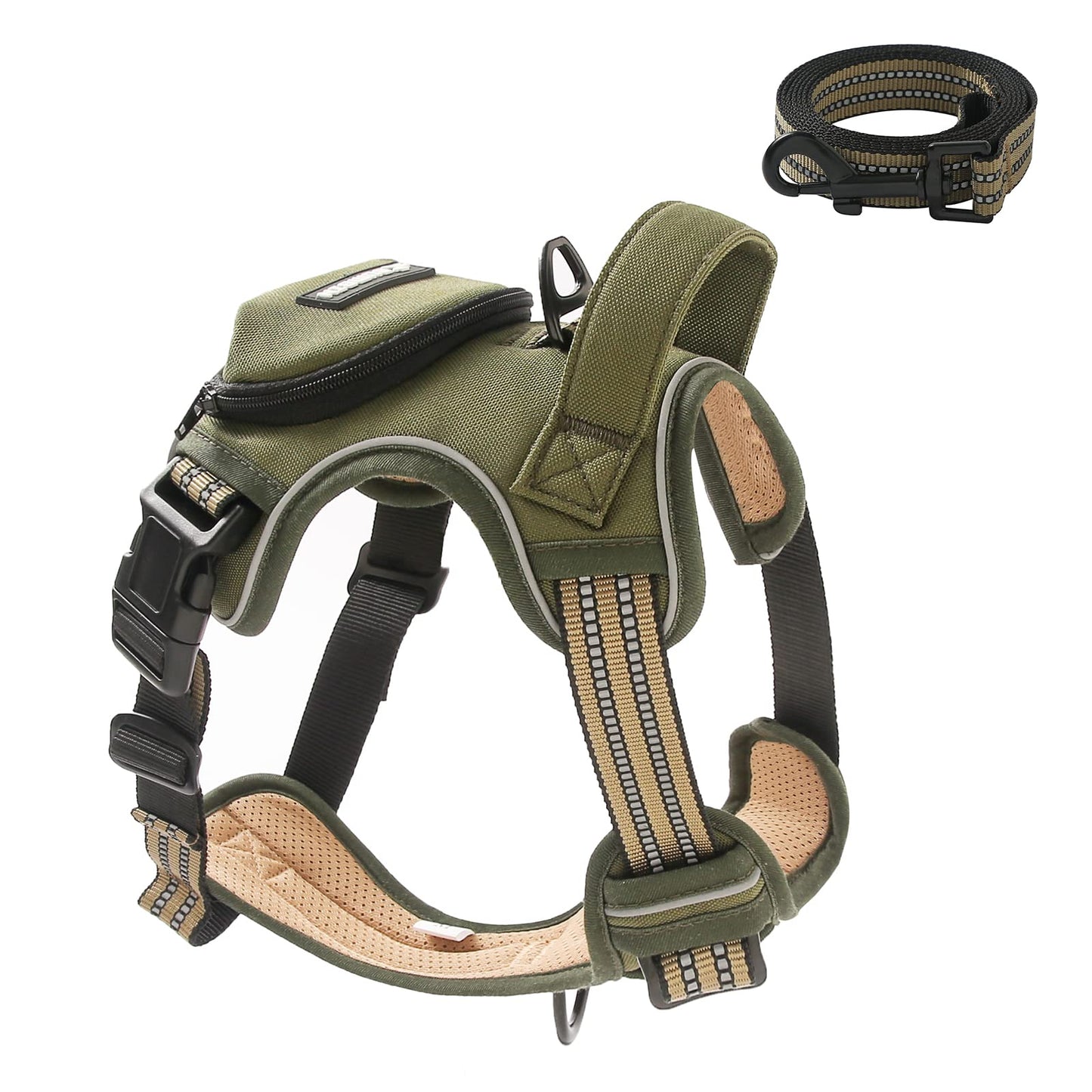 No Pull Dog Harness for Medium Dogs, Adjustable No Choke Pet Vest with Dog Leash Fit Smart Reflective Pet Walking Harness for Training Easy Control Soft Handle Green M