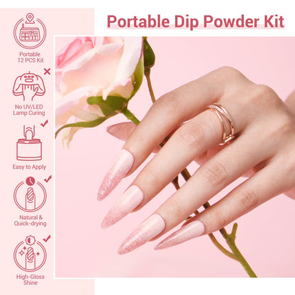 AZUREBEAUTY Dip Powder Nail Kit Starter, All Season Skin Tone Nude Brown 4 Colors Acrylic Dip Powder Liquid Set with Base/Top Coat Activator for French Nail Art Manicure DIY Salon Gifts