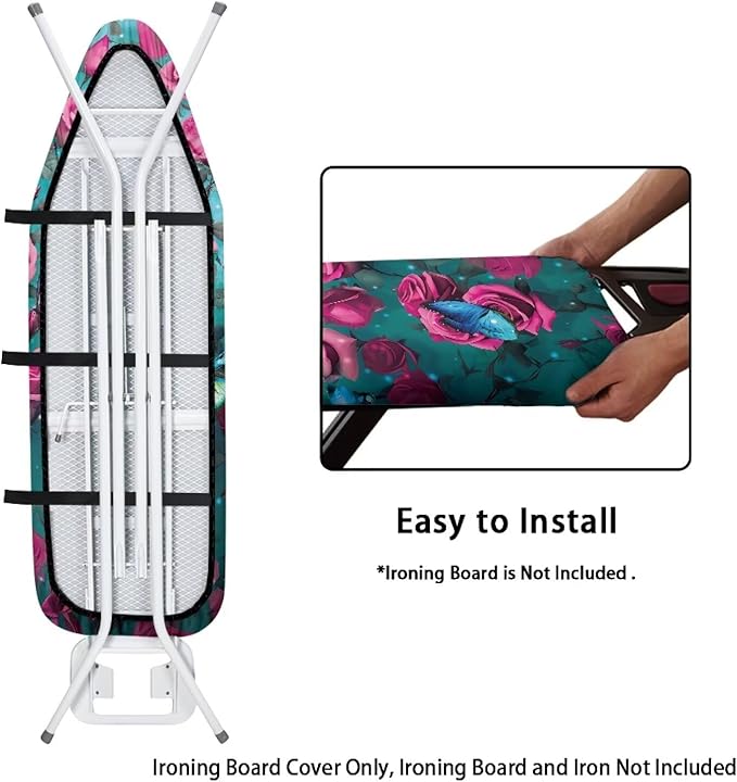 Pink Rose Ironing Board Cover and Pad Heat Reflective Stain Resistant Iron
