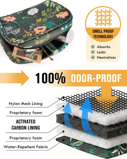 SafeDelux Smell Proof Bag, 6.7"x4.7" Smell Proof Container with Activated Carbon Fiber Liner, Odorless Airtight Travel Organizer & Stylish Gifts for Women (Green-2)