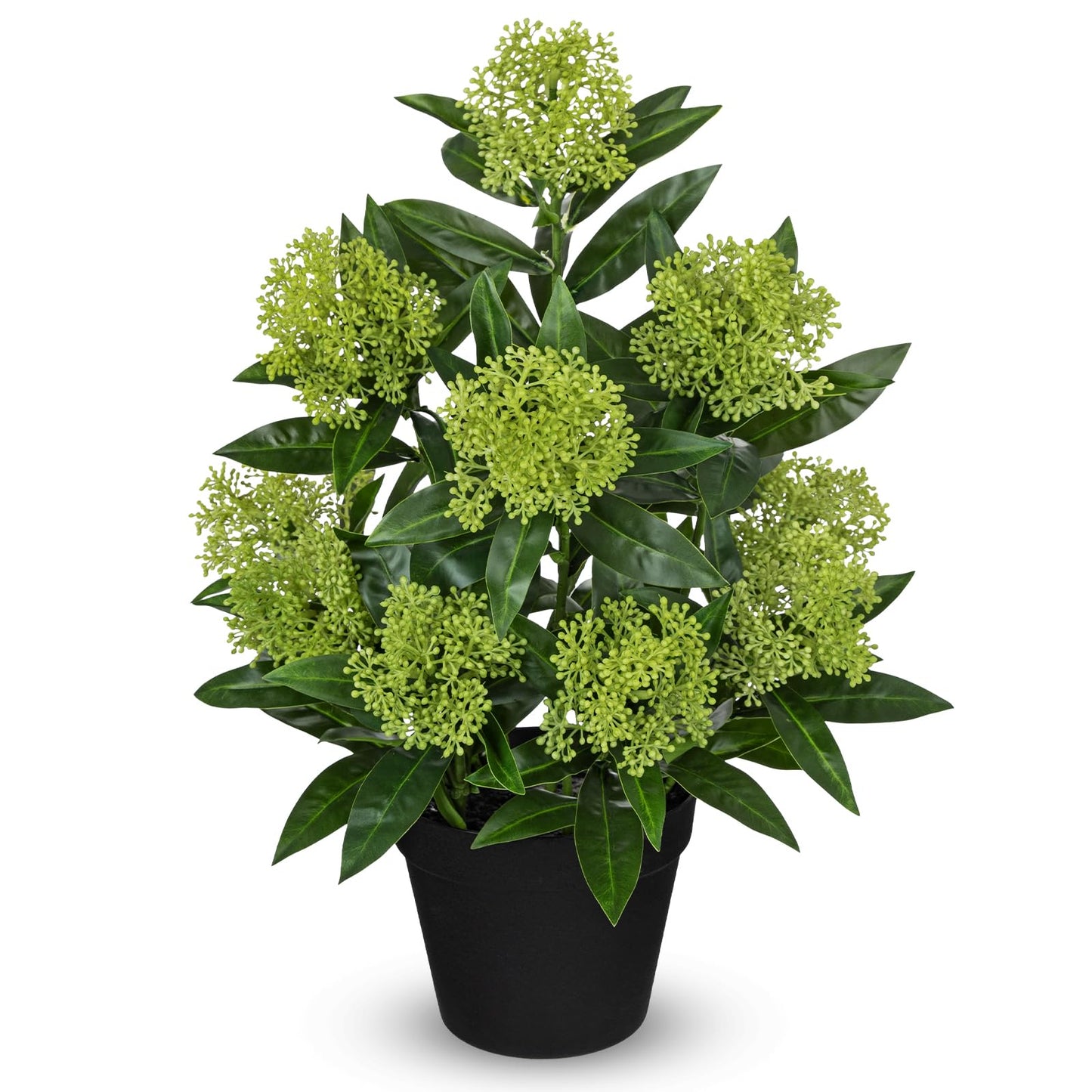 Briful Artificial Skimmia Japonica Plant in Pot, 20.8" Tall Faux Green Berry Flowers with Black Pot, Realistic Potted Floral Arrangement for Home Office Table Shelf Decor