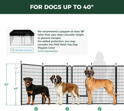 FXW Rollick Unleashed Dog Playpen for Indoor, Yard, RV Camping, 50 inch 16 Panels Dog Pen with Connectors (Pack of 2) for Large Dogs, Black│Patented