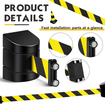 Landical 6 Pack 16.4 ft Magnetic Wall Mount Retractable Belt Magnetic Crowd Control Safety Retractable Wall Barrier with ABS Case, Safety Barrier for Grocery Retail Store (Yellow Black Rope)