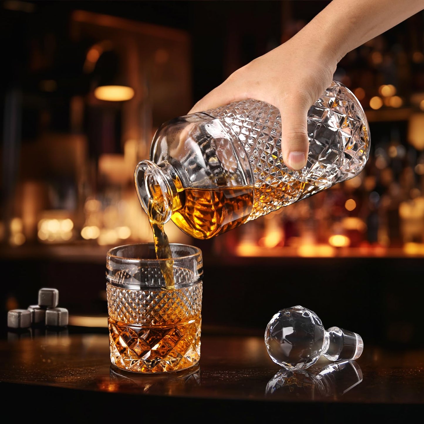 Cambareign 27oz Whiskey Decanter Set in Gift Box, Crystal Whiskey Decanter Sets for Men, Liquor Decanters with 4 Glasses, Gifts for Men Dad