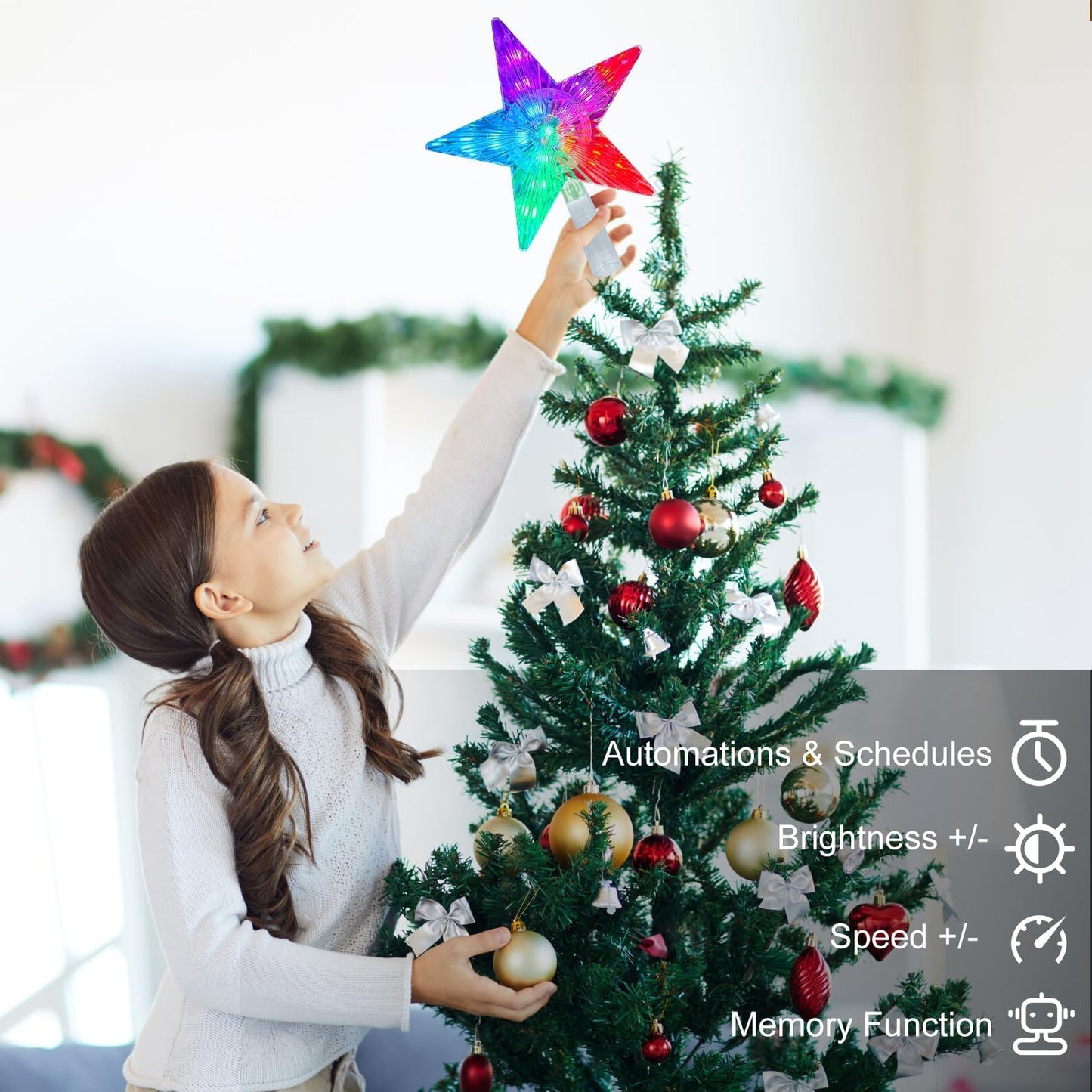 Christmas Tree Topper LED Lighted Star Tree Top APP Control, 5-Point Star RGB Night Light Treetop, Small Xmas Tree Decor for Christmas, USB Plug in/Wire 9.84Ft
