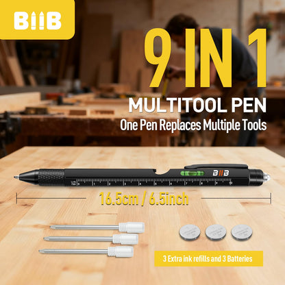 BIIB Fathers Day Gift for Men 9 in 1 Multitool Pen, Mens Gifts for Him Dad Husband, Dad Gifts from Daughter Son, Personalized Gifts Ideas, Birthday Gifts for Men, Tools Cool Gadgets