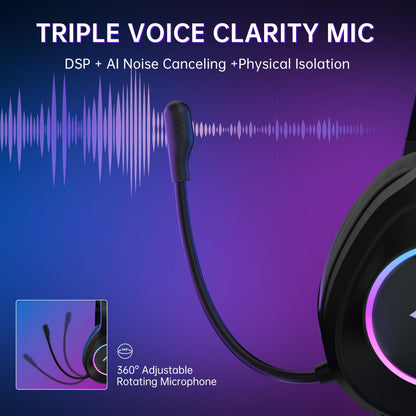 AOC Wireless Gaming Headset Compatible with PS5/4, Nintendo Switch, PC, Bluetooth 5.4 & 2.4GHz Gaming Headphones with Noise Canceling Mic, RGB, Type-C, 20ms Latency, 45H, 7.1 Virtual Surround- Black
