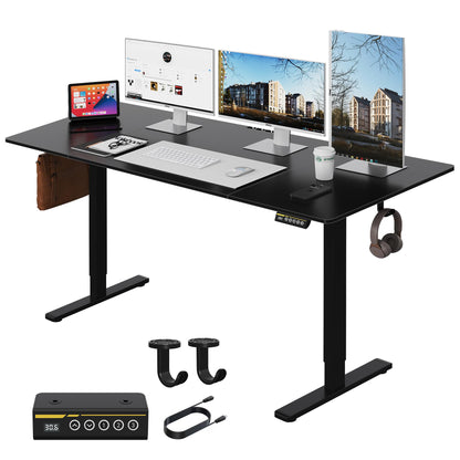 Gamork Large Electric Standing Desk,55x28 Inches Adjustable Height Stand up Desk, Sit Stand Home Office Desk, 3 Preset Heights,Equipped with Hooks,Ergonomic Computer Desk Workstation，Black
